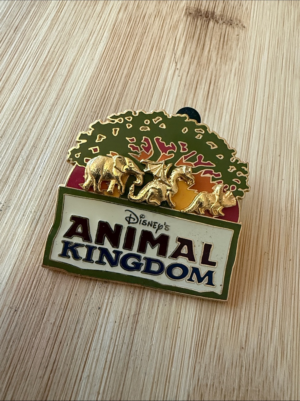 Disney Animal Kingdom Gold-Accent Enamel Pin with Green Tree